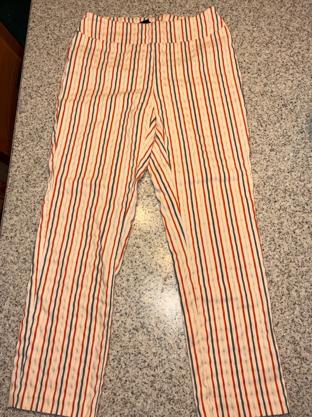 Cropped Striped Ankle Pants in Cream and Orange